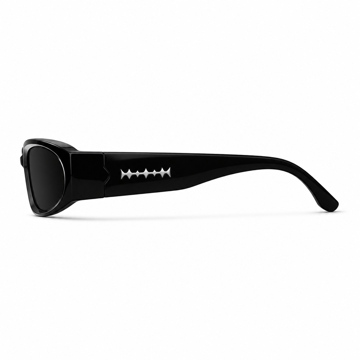 Women’s Glossy Black full-rim angular rectangle sunglasses, side-profile product view