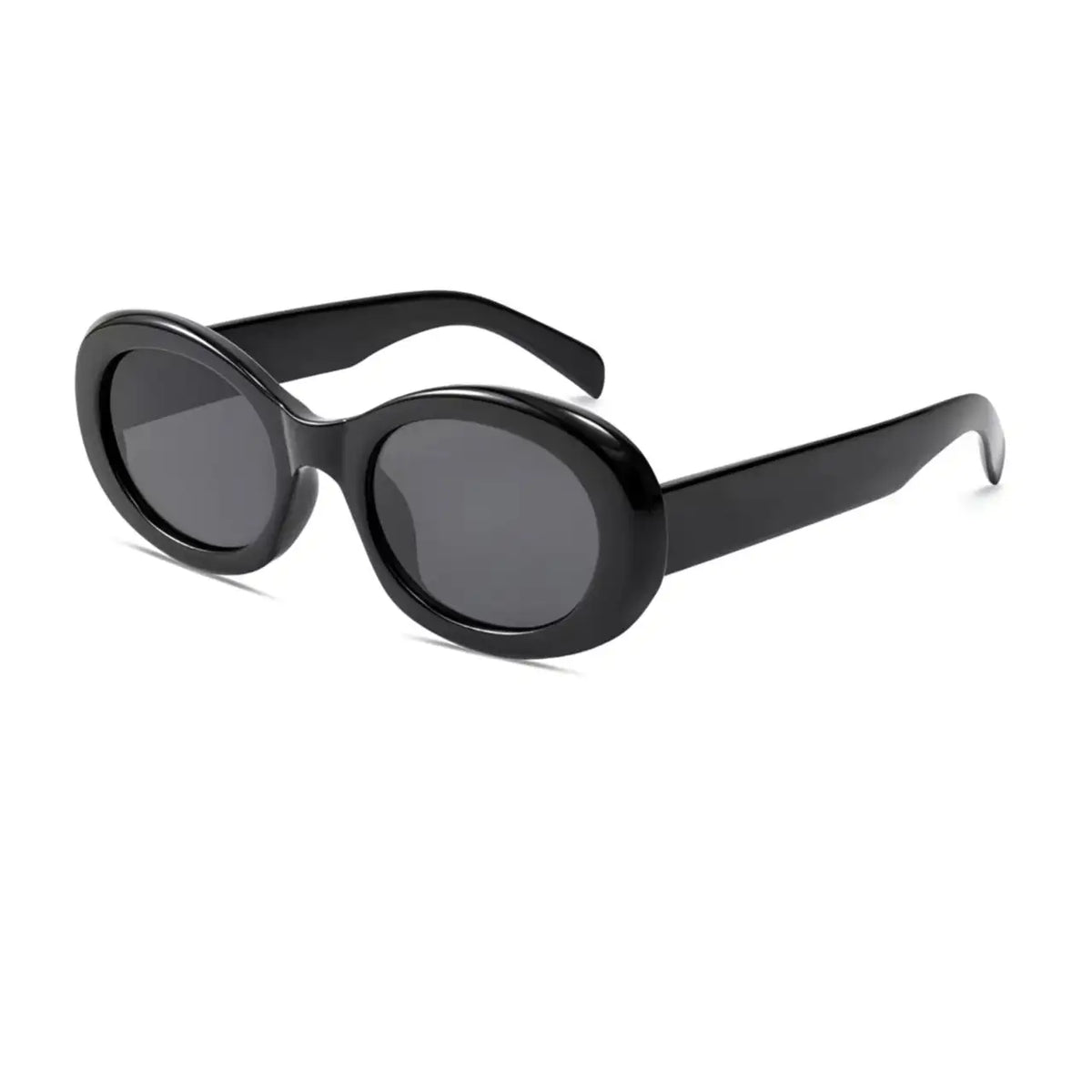 Women’s Black full-rim oval sunglasses, 45-degree product view