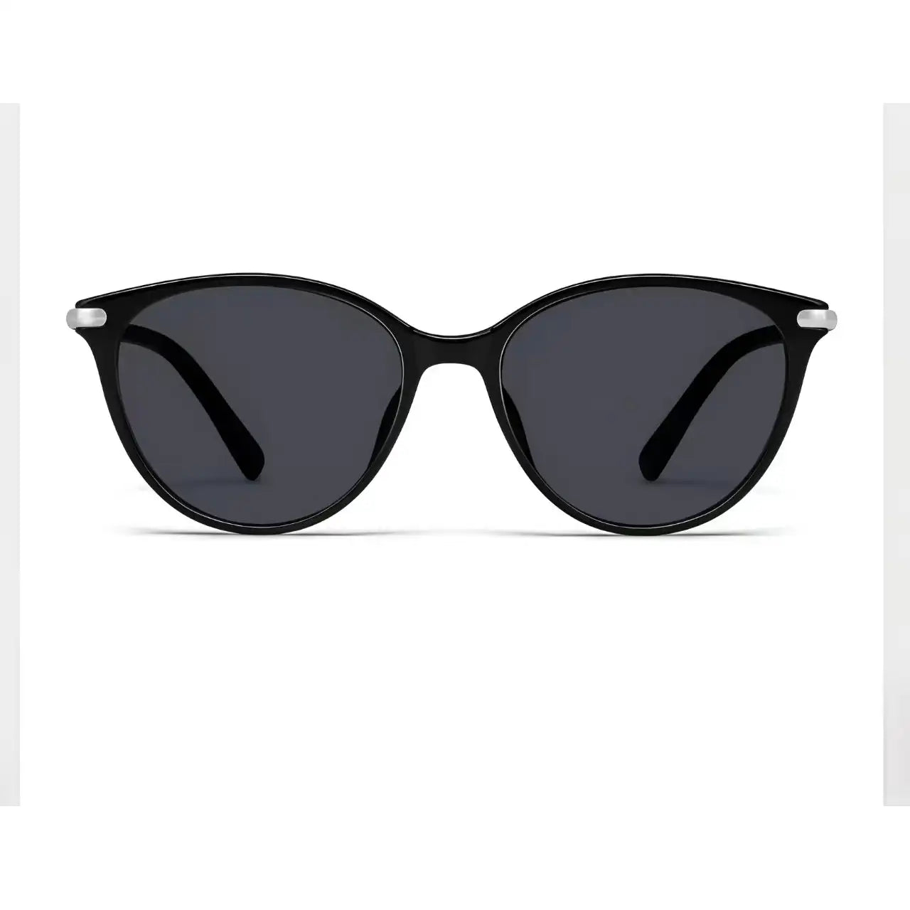 Women’s Black full-rim oval cat-eye sunglasses, straight-on product view