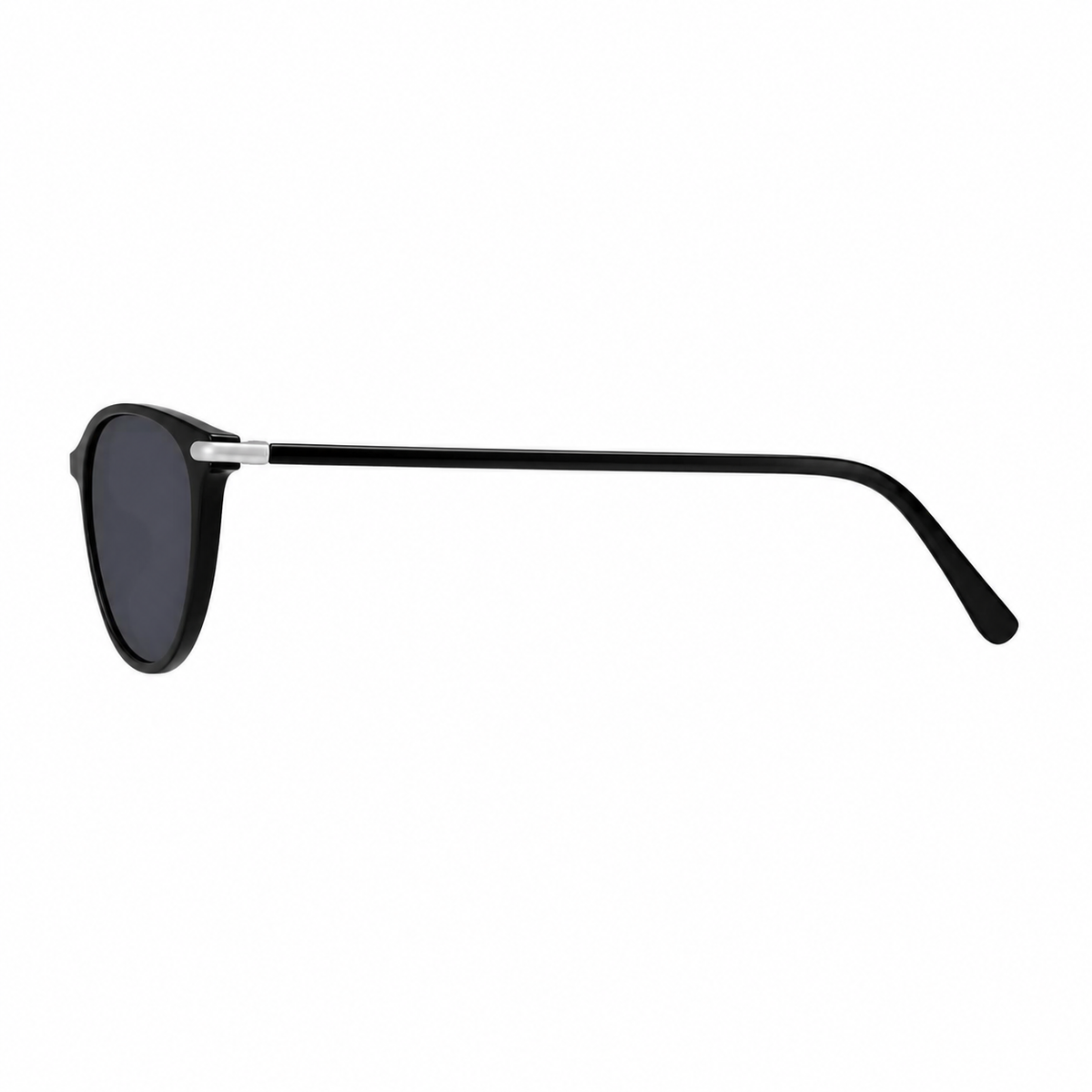 Women’s Black full-rim oval cat-eye sunglasses, side-profile product view