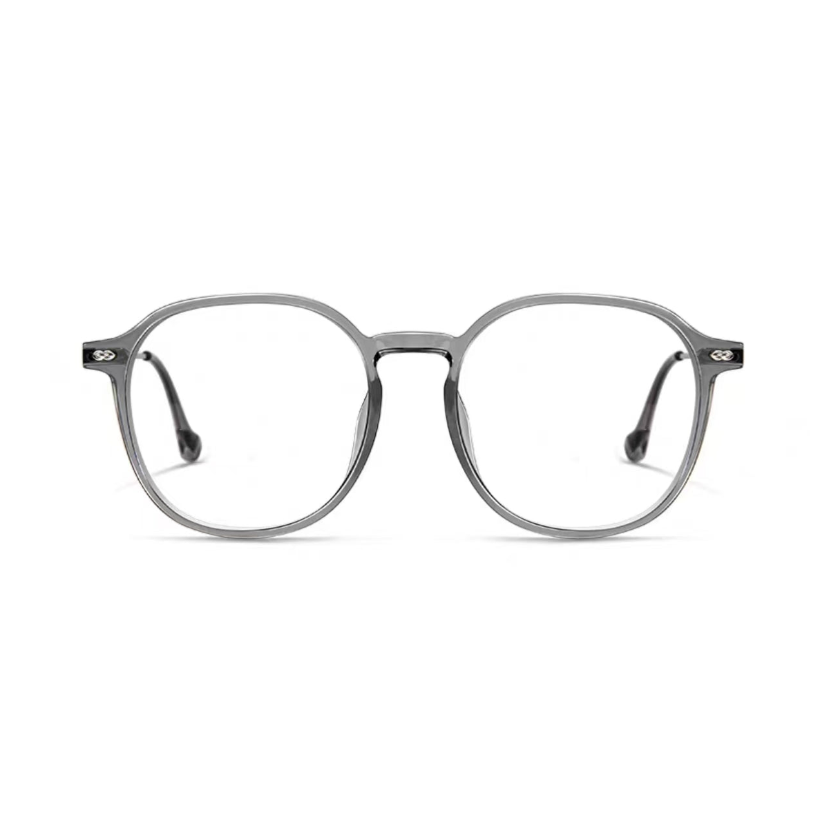 Crystal Gray women's oversized TR90 and titanium full-rim glasses, front product view