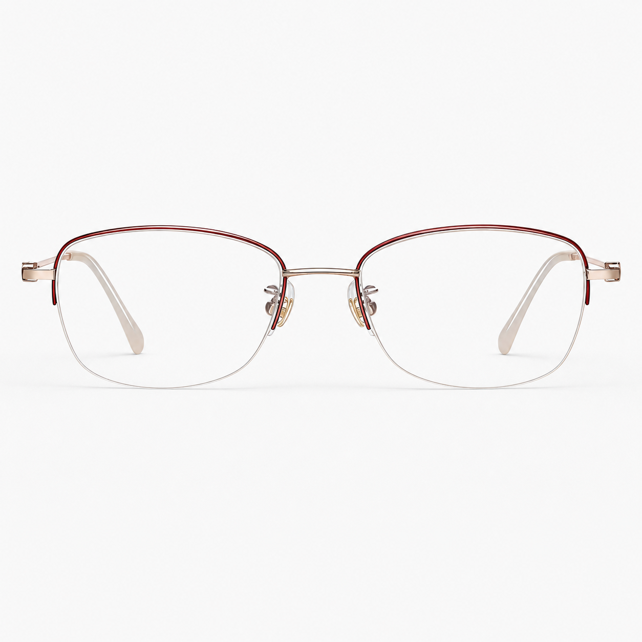 Red/Rose Gold women's titanium semi-rimless glasses, front product view