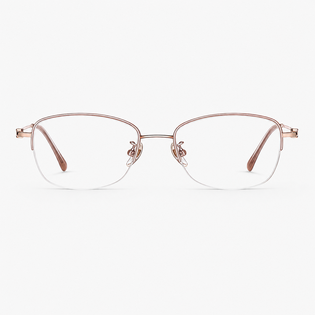 Rose Gold women's titanium semi-rimless glasses, front product view