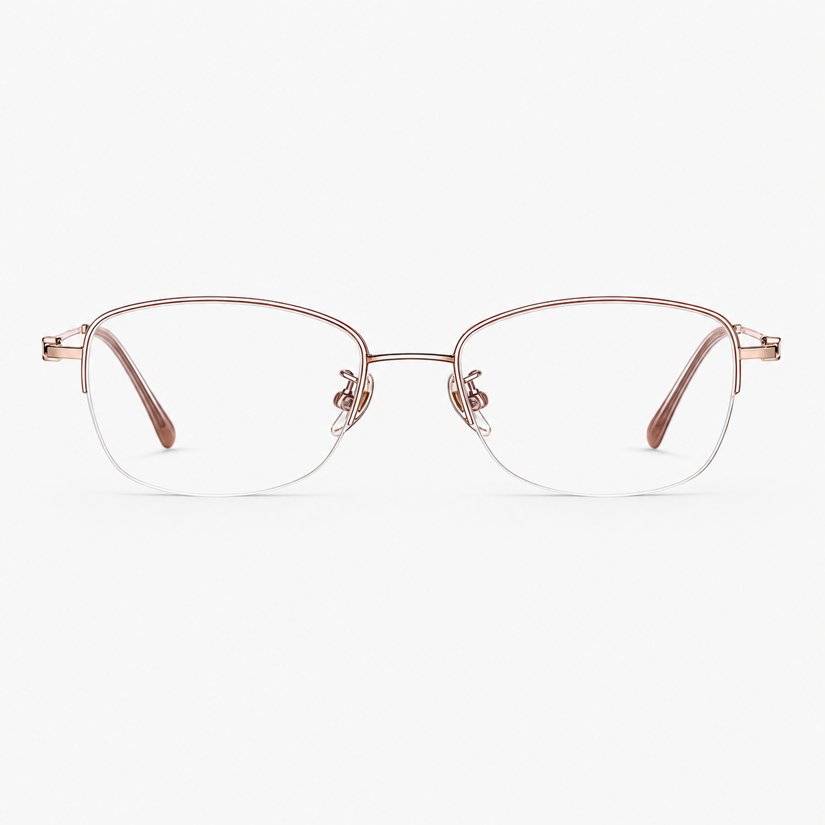 Rose Gold women's titanium semi-rimless glasses, front product view