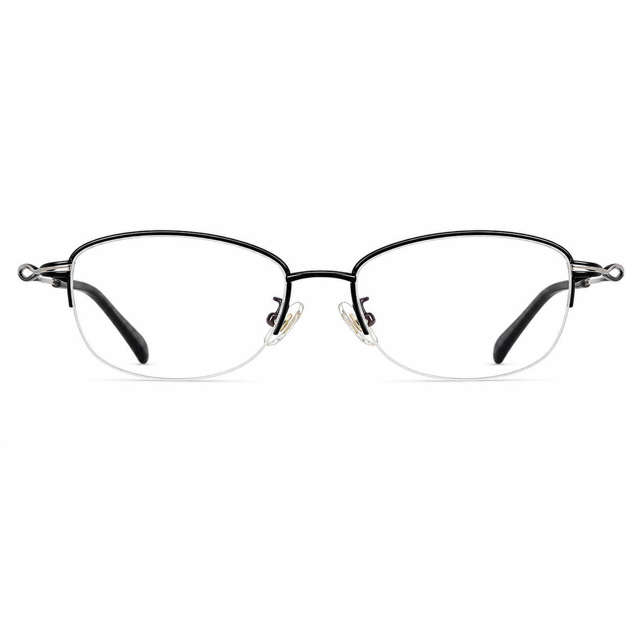 Black women's vintage alloy semi-rimless glasses, front product view