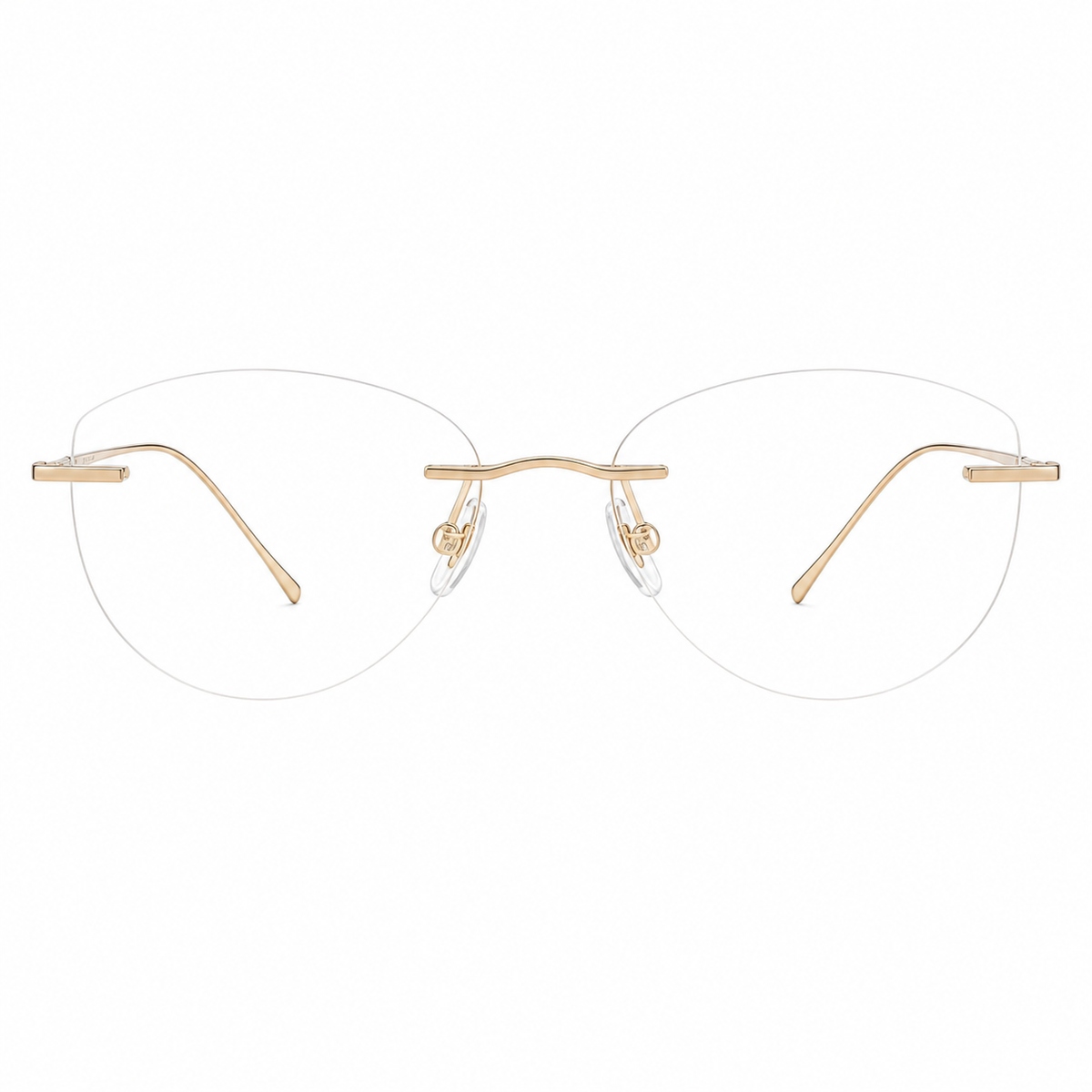 Gold women's pure titanium rimless geometric glasses, front product view