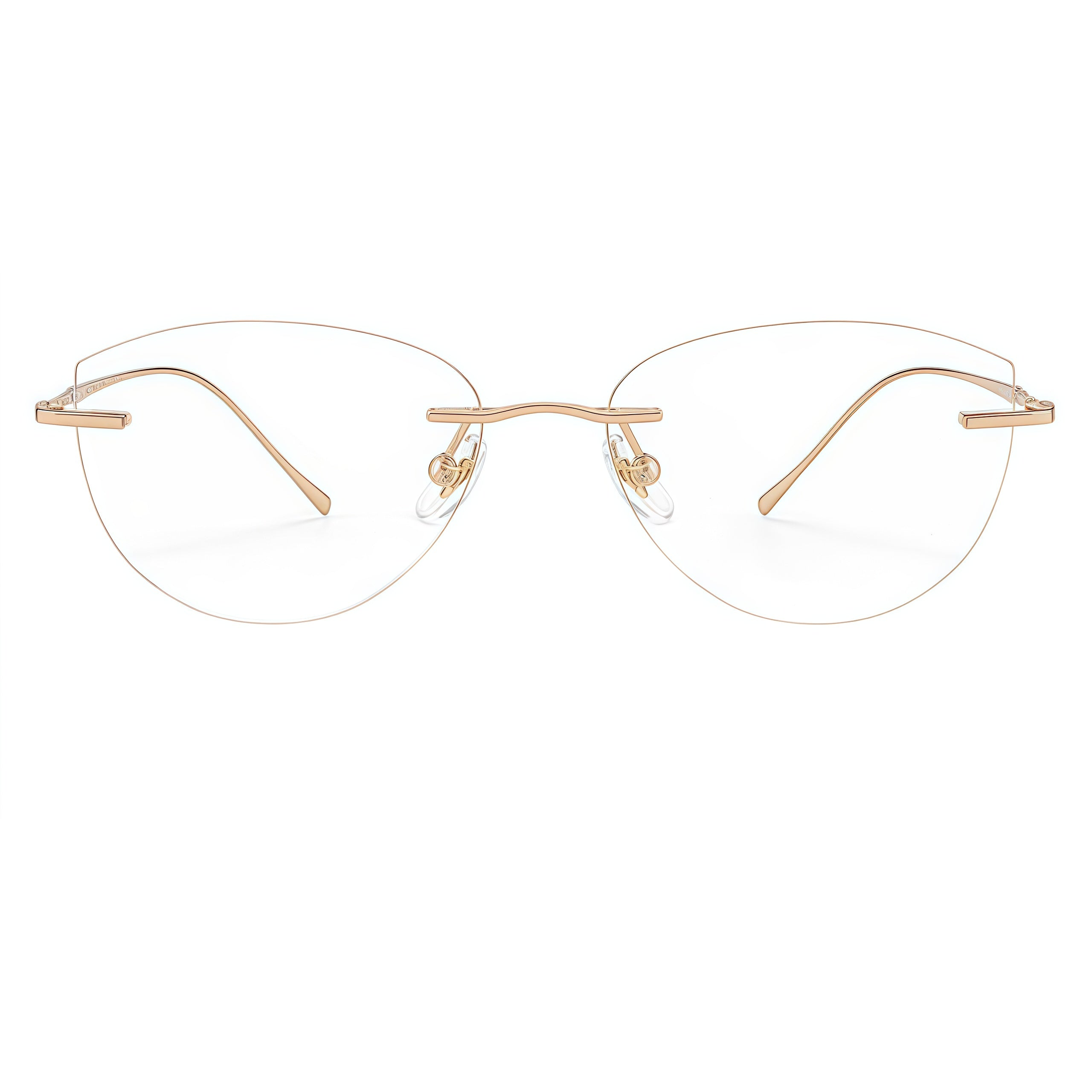 Rose Gold women's pure titanium rimless geometric glasses, front product view