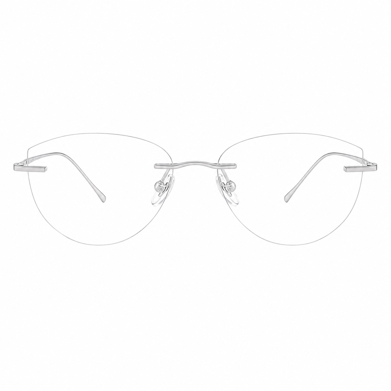 Silver women's pure titanium rimless geometric glasses, front product view