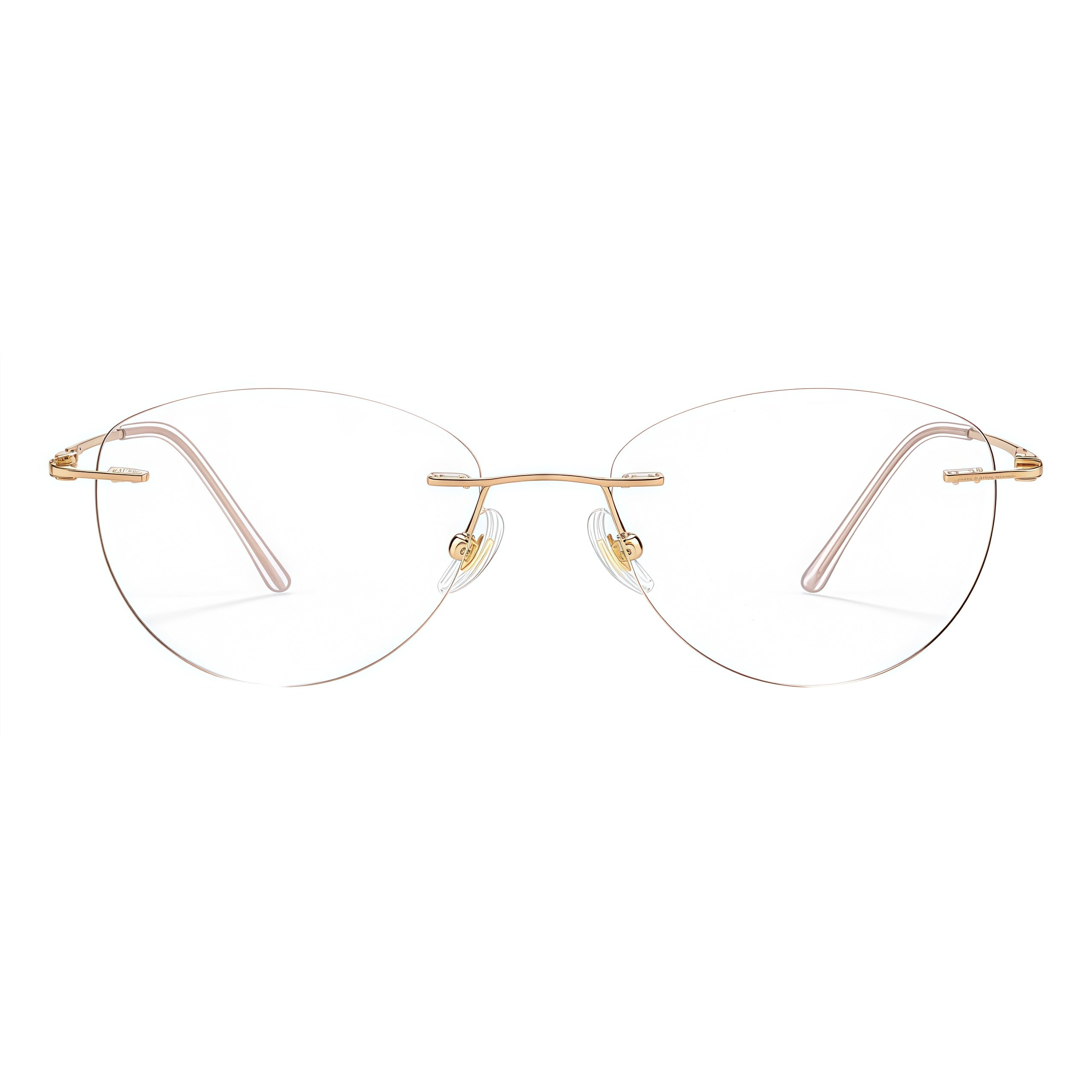 Purple and Rose Gold women's pure titanium rimless rectangular glasses, front product view