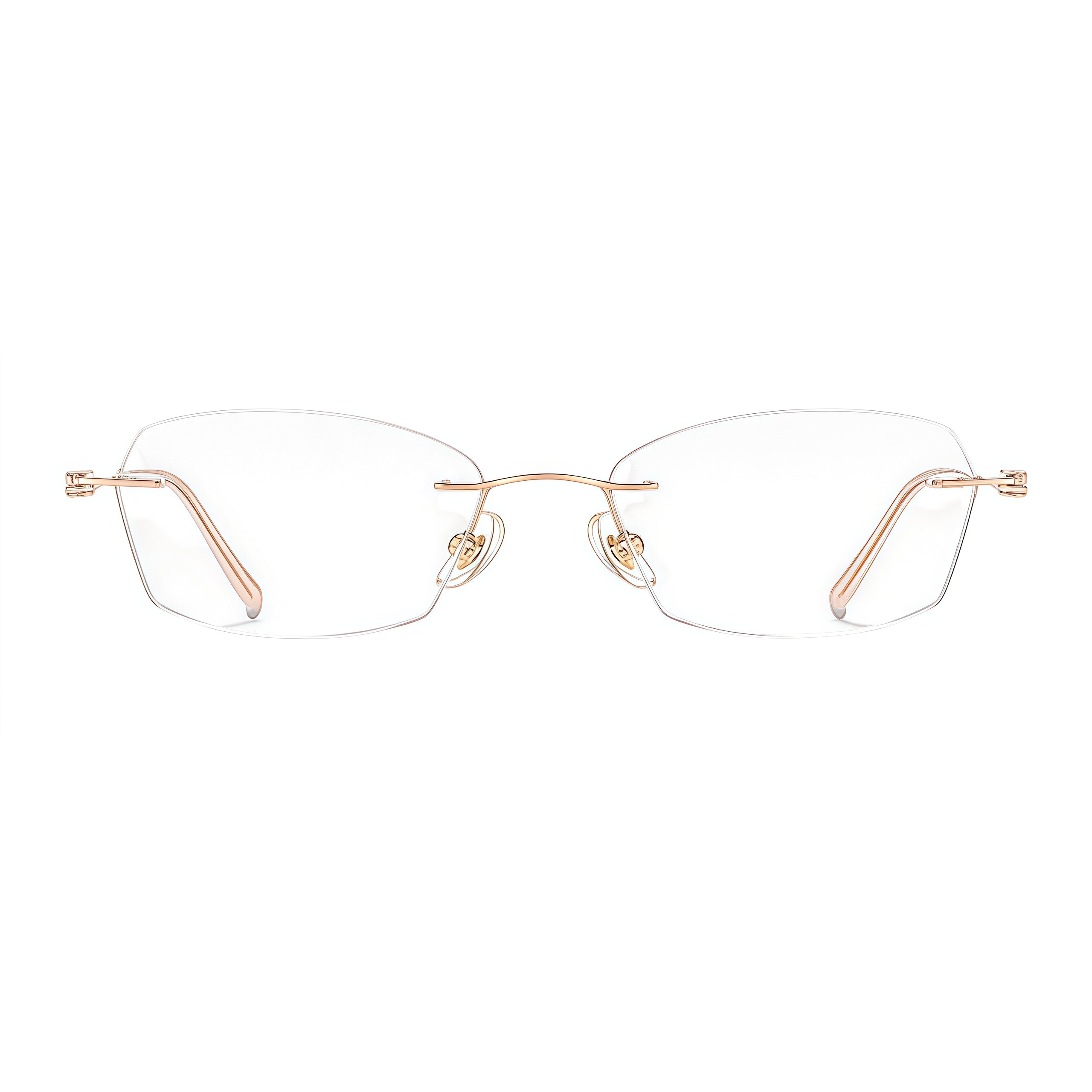 Rose Gold women's pure titanium rimless rectangular glasses, front product view