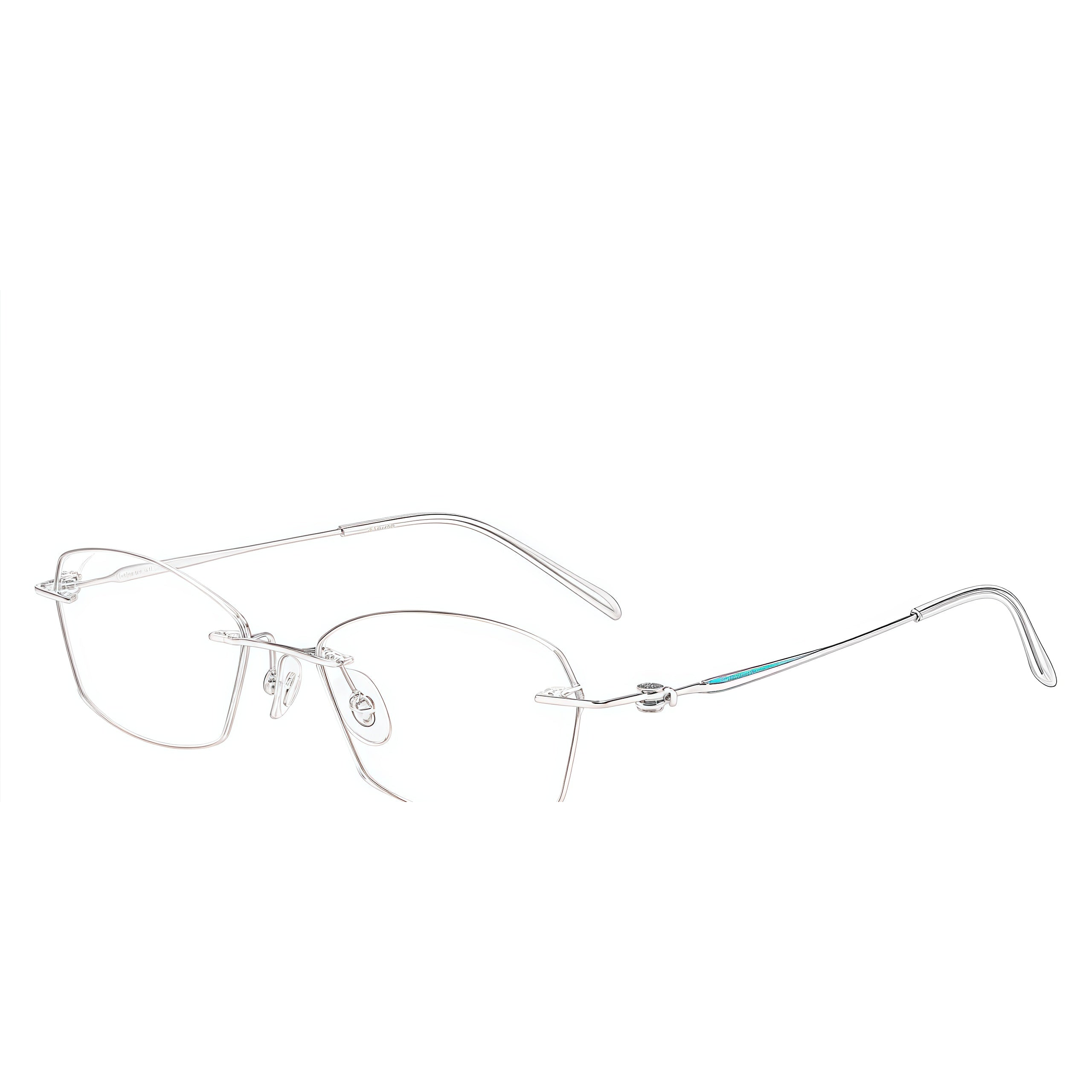 Silver women's pure titanium rimless rectangular glasses, 45-degree product view