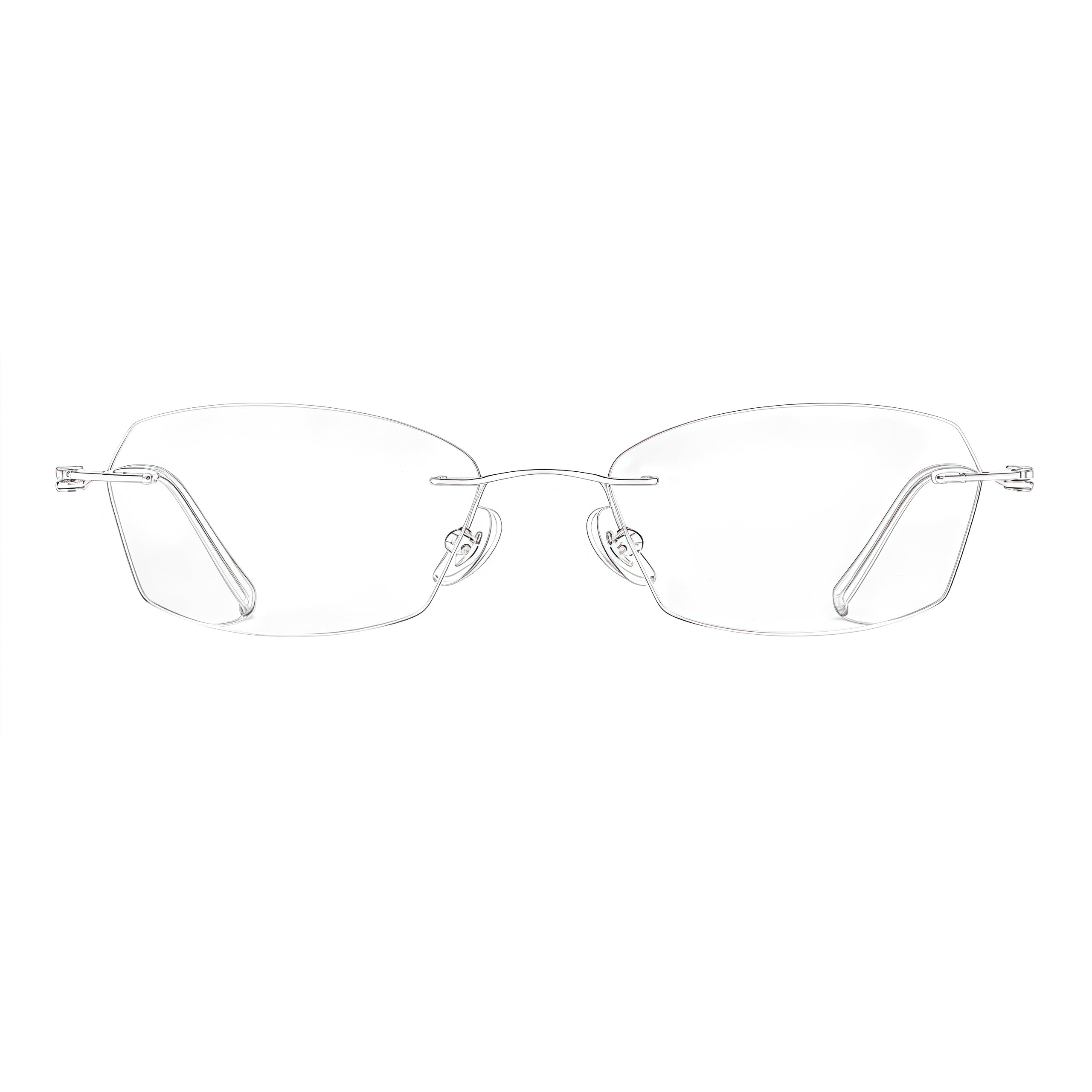 Silver women's pure titanium rimless rectangular glasses, front product view