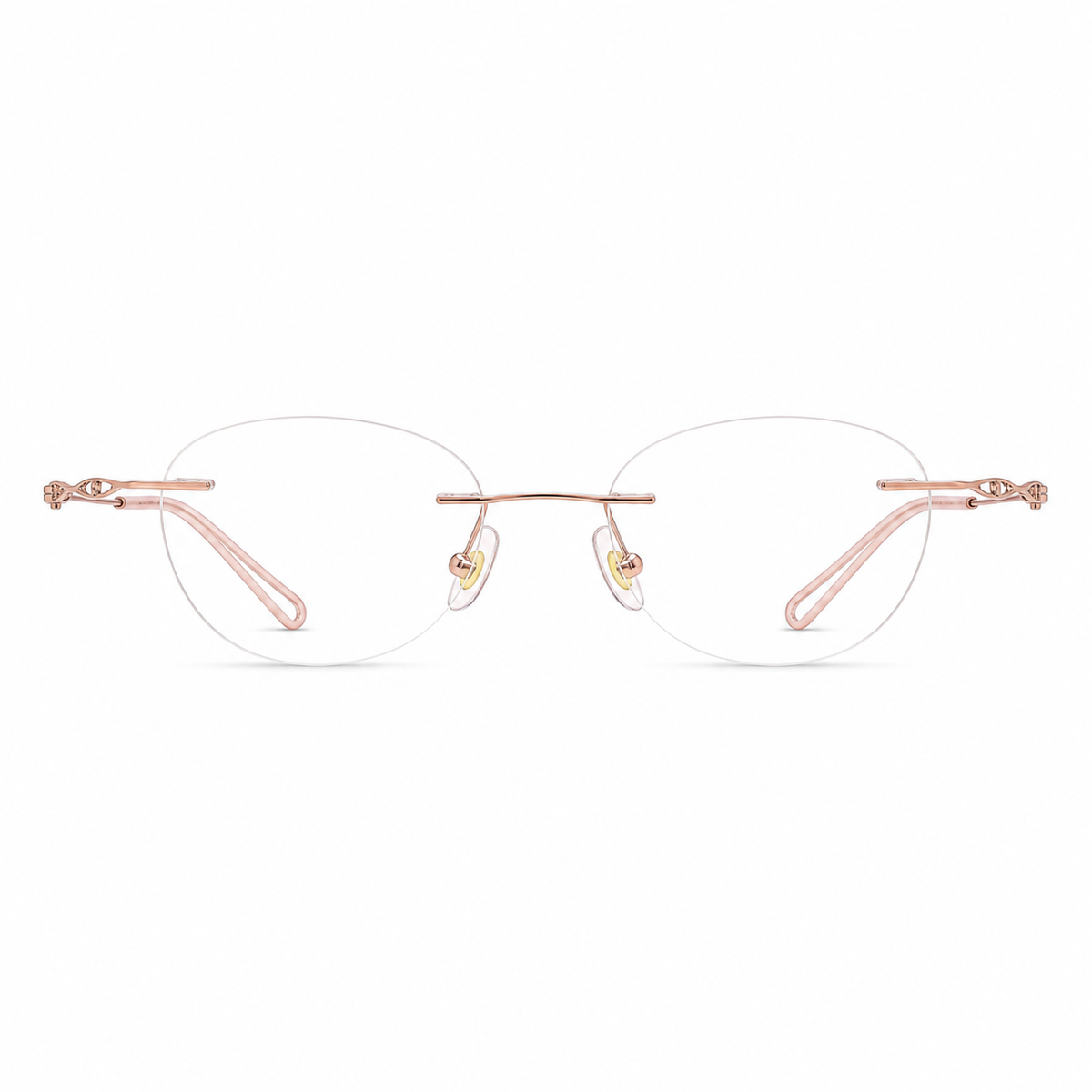 Rose Gold women's pure titanium rimless scroll-temple glasses, front product view