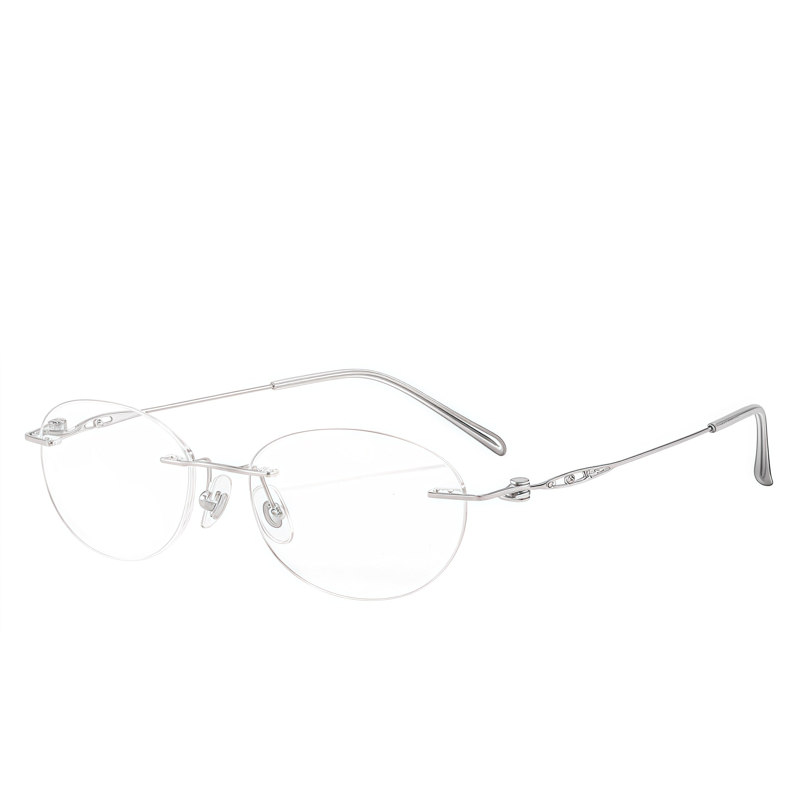 Silver women's pure titanium rimless scroll-temple glasses, 45-degree product view