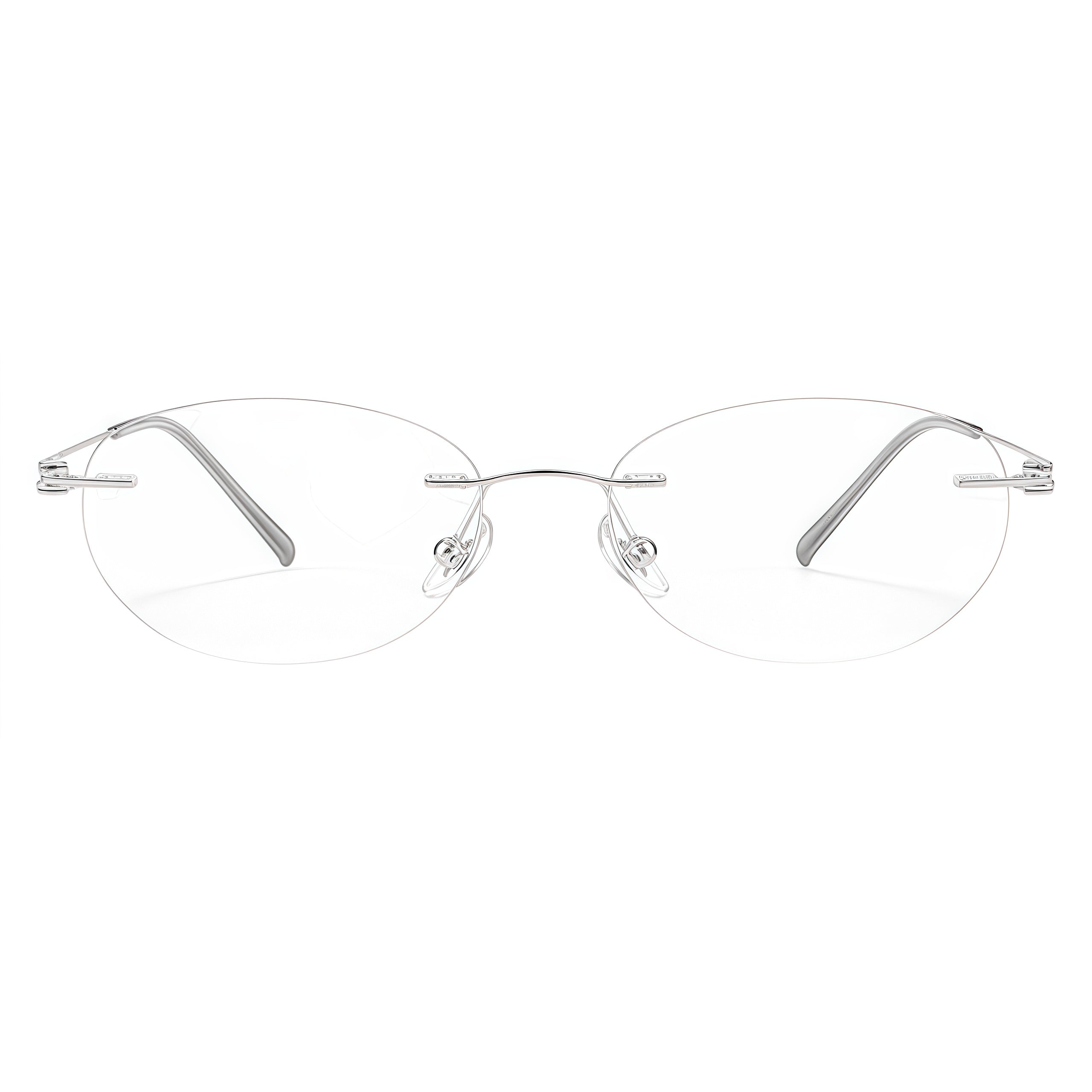 Silver women's pure titanium rimless scroll-temple glasses, front product view