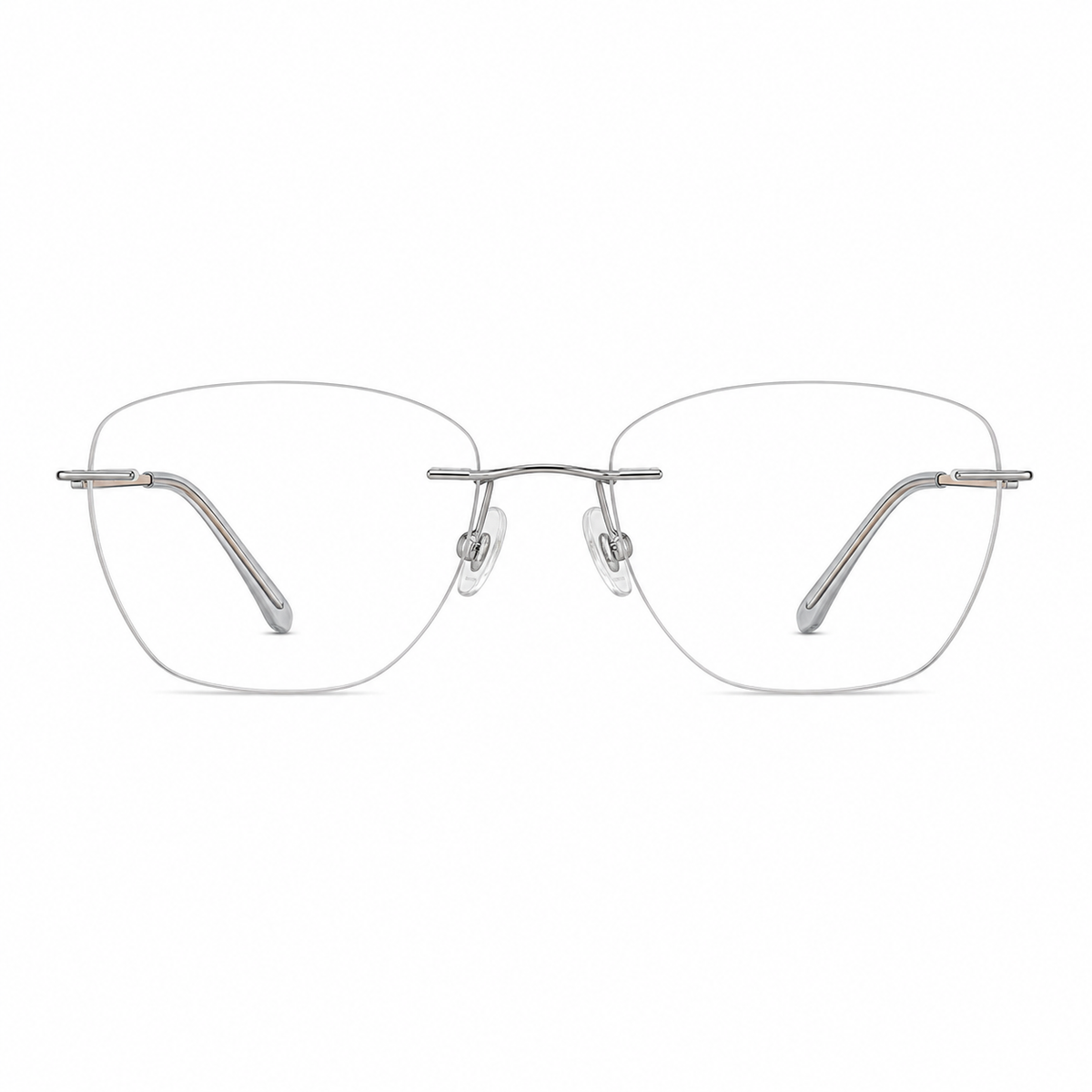 Silver and Champagne Gold women's titanium rimless geometric glasses, front product view