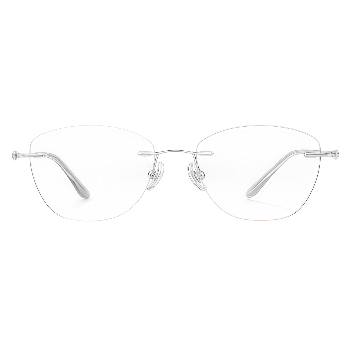 Silver and Green women's titanium rimless geometric glasses, front product view