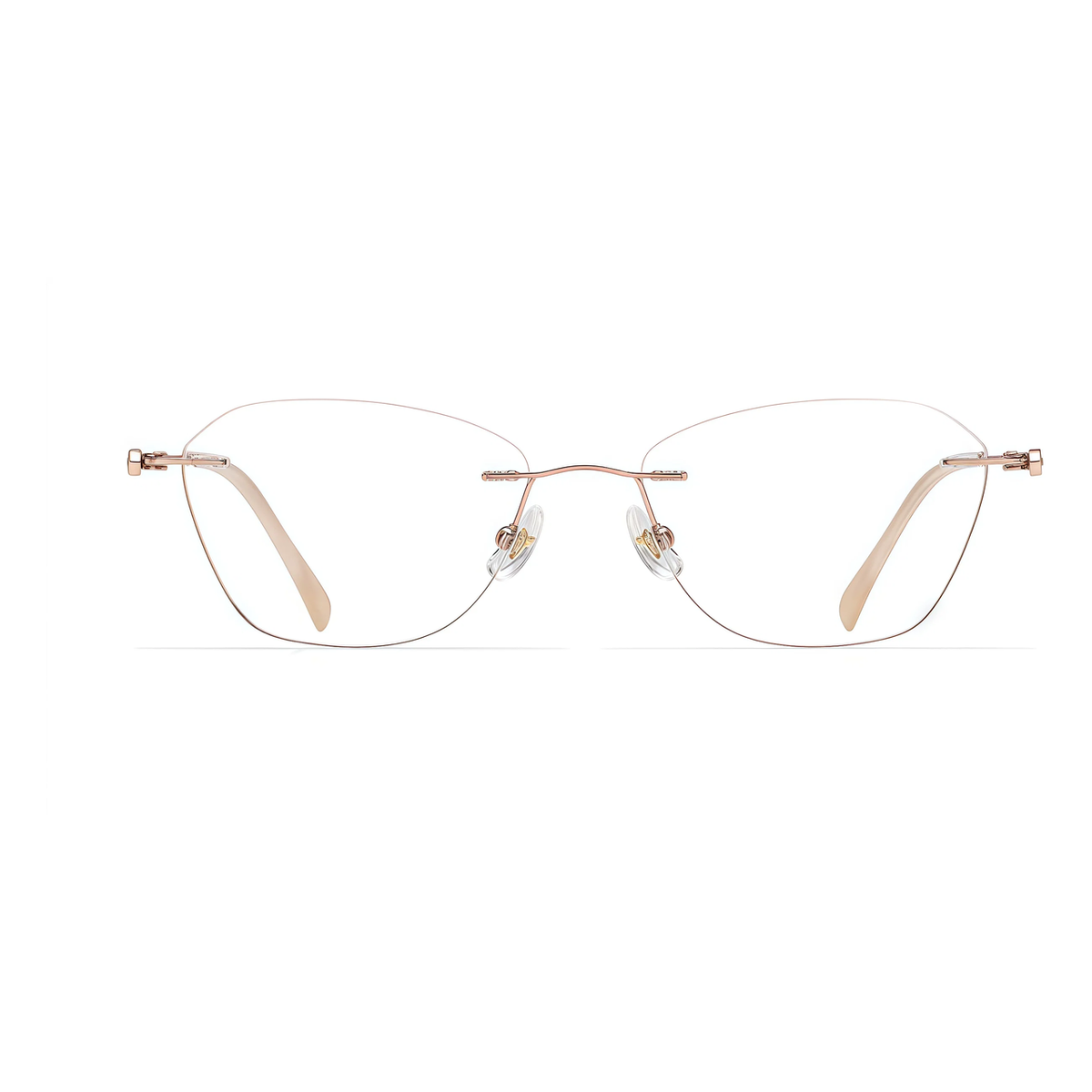 Rose Gold women's titanium rimless leaf-filigree glasses, front product view