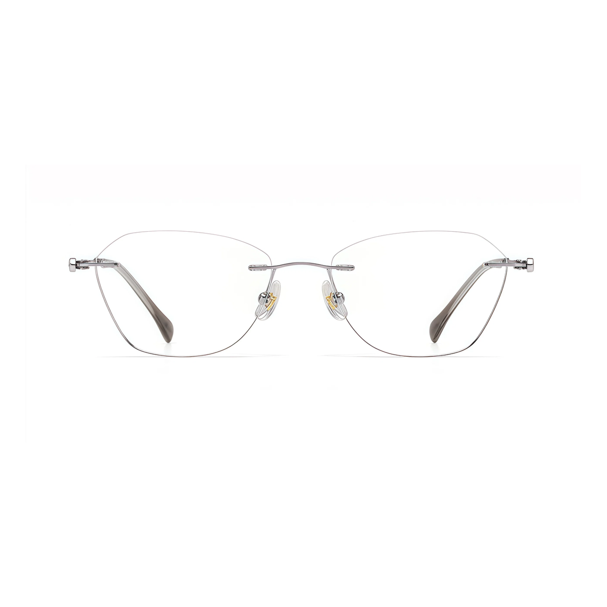 Silver women's titanium rimless leaf-filigree glasses, front product view
