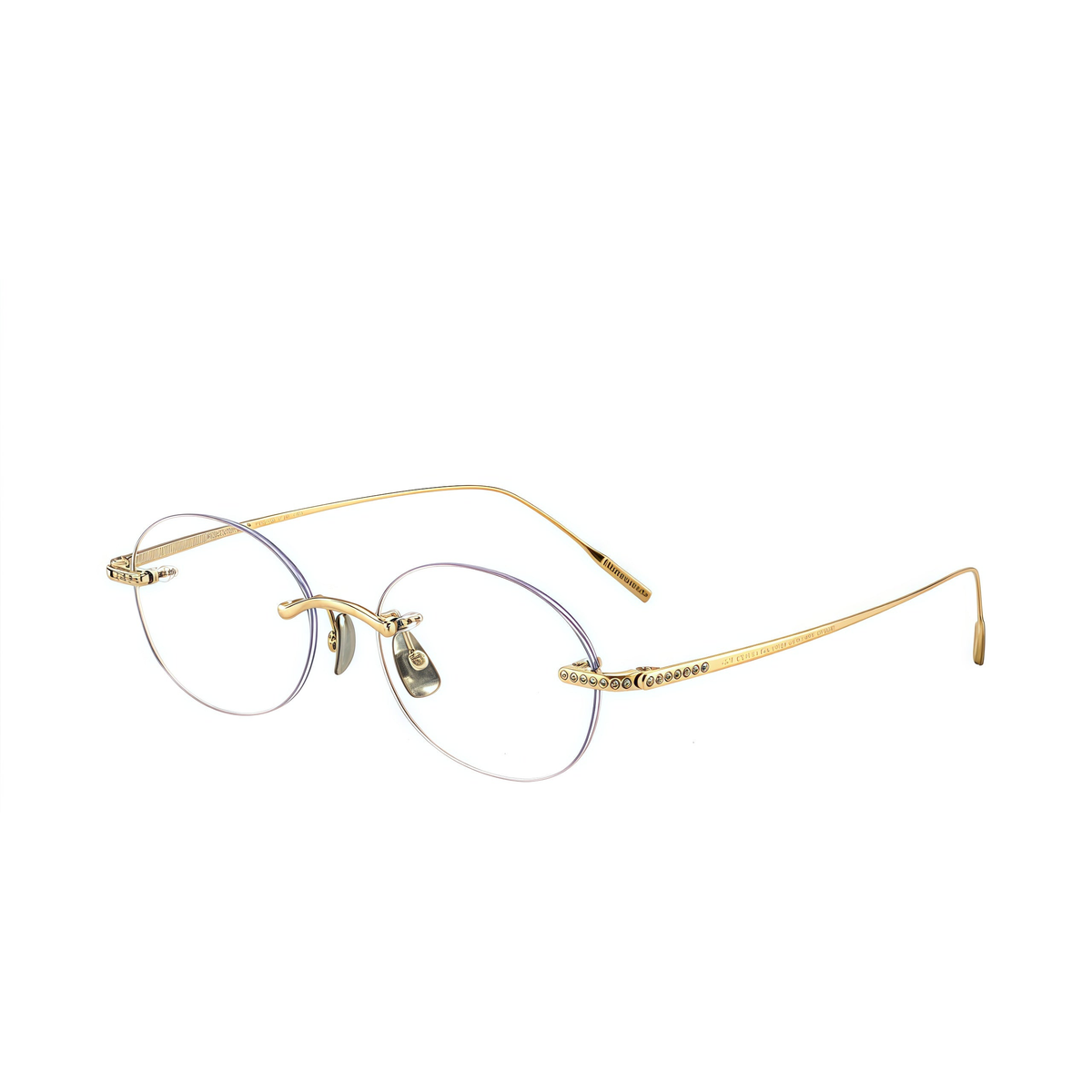 Gold women's titanium rimless round glasses, 45-degree product view