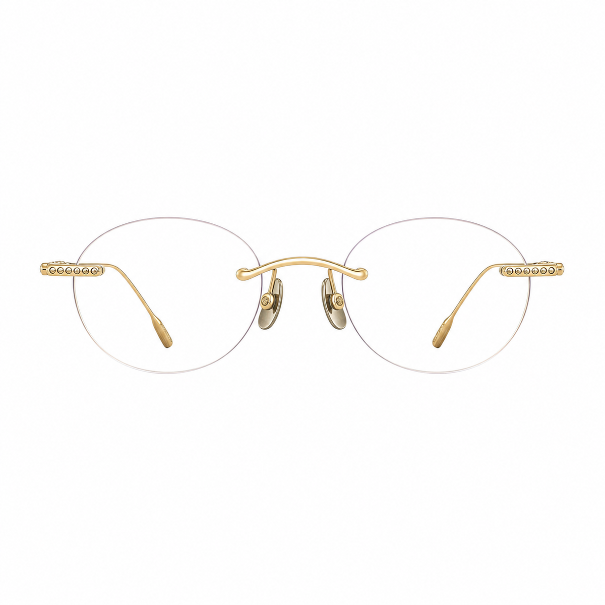 Gold women's titanium rimless round glasses, front product view