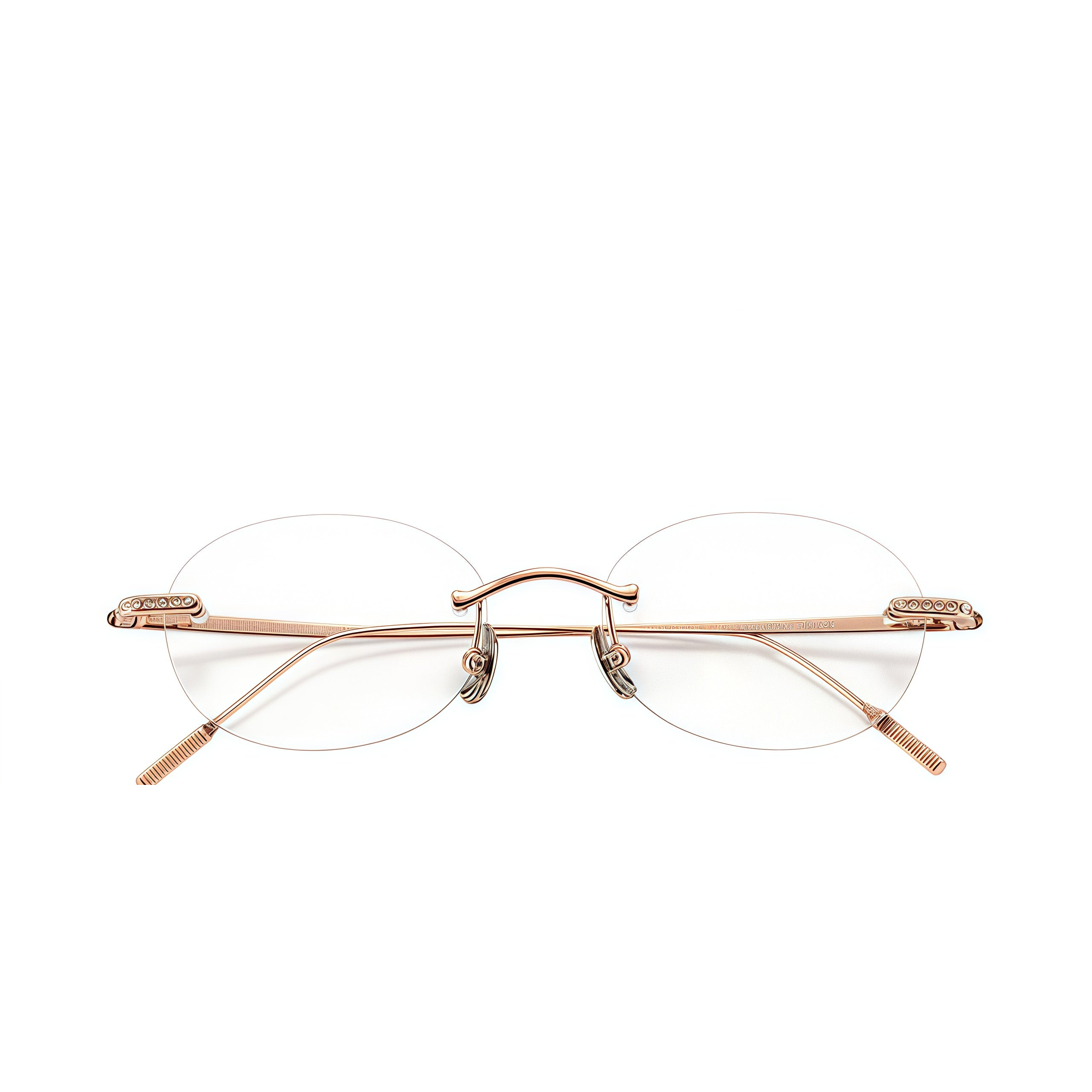 Rose Gold women's titanium rimless round glasses, front product view