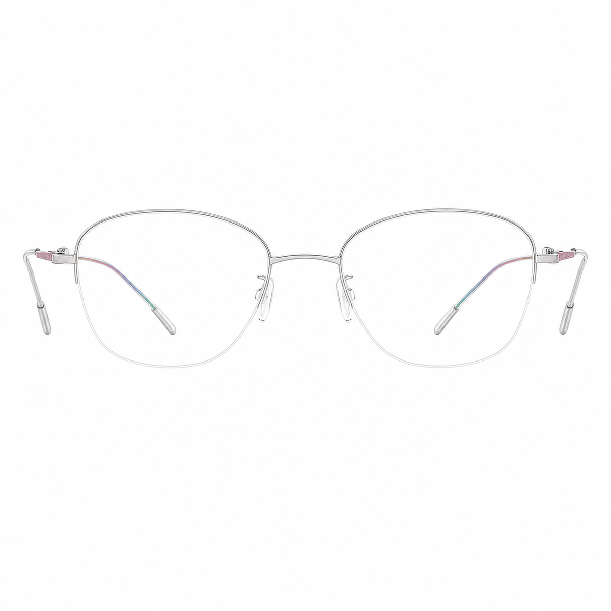Silver/Pink Blue Green Gradient women's titanium semi-rimless glasses, front product view