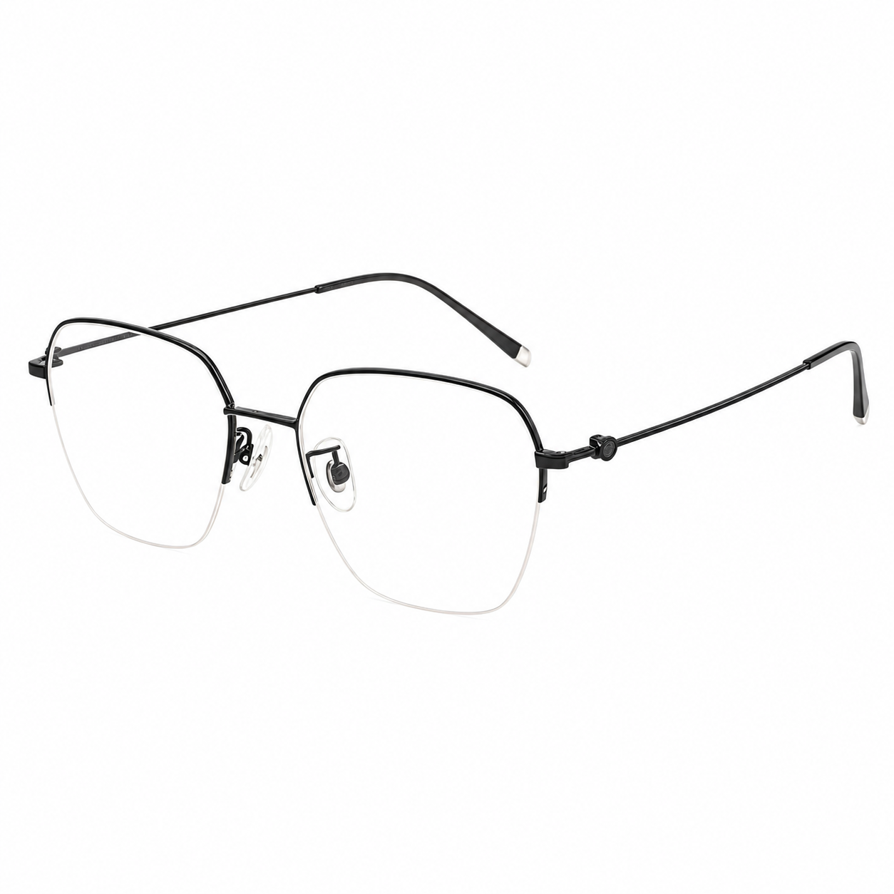 Black women's vintage titanium semi-rimless glasses, 45-degree product view