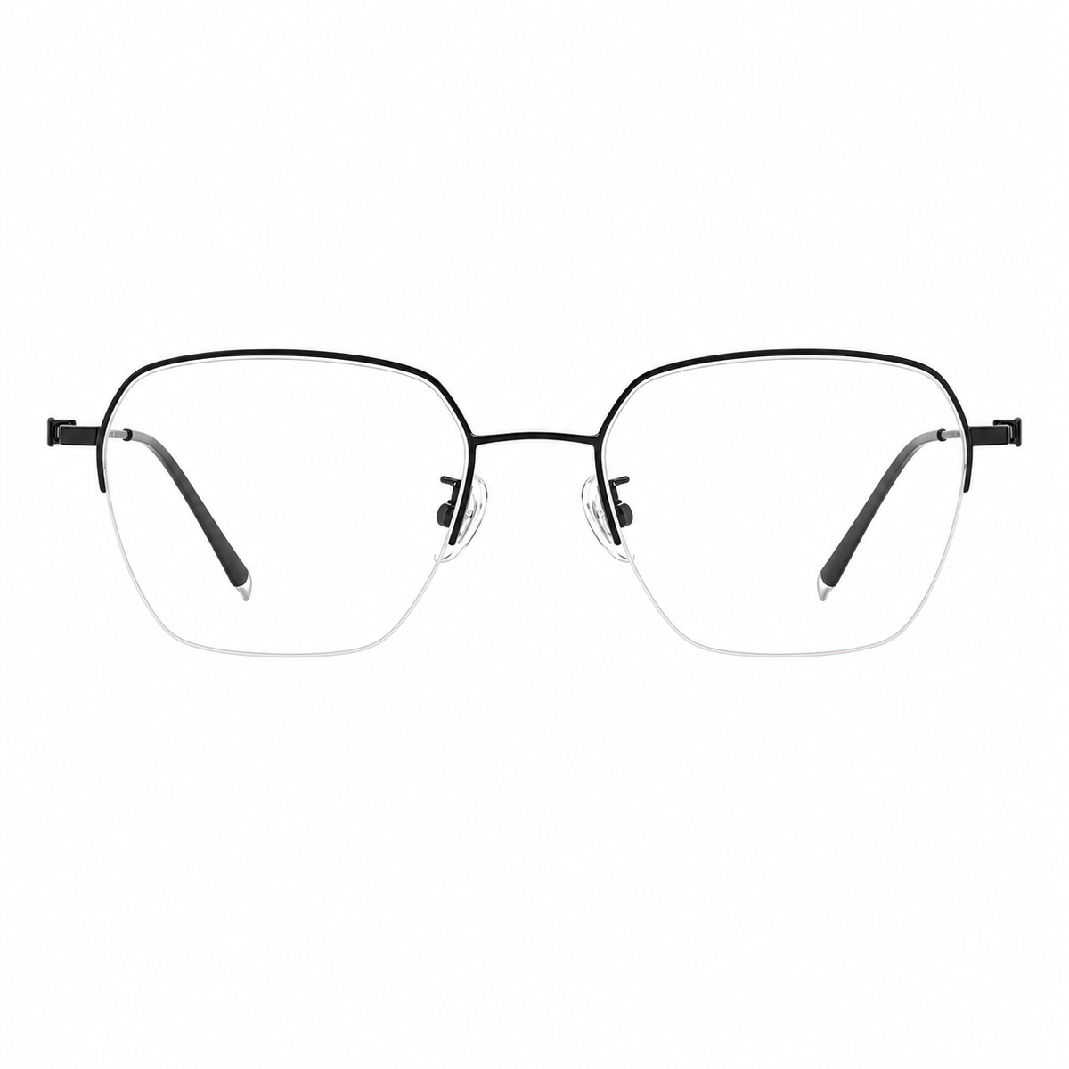 Black women's vintage titanium semi-rimless glasses, front product view