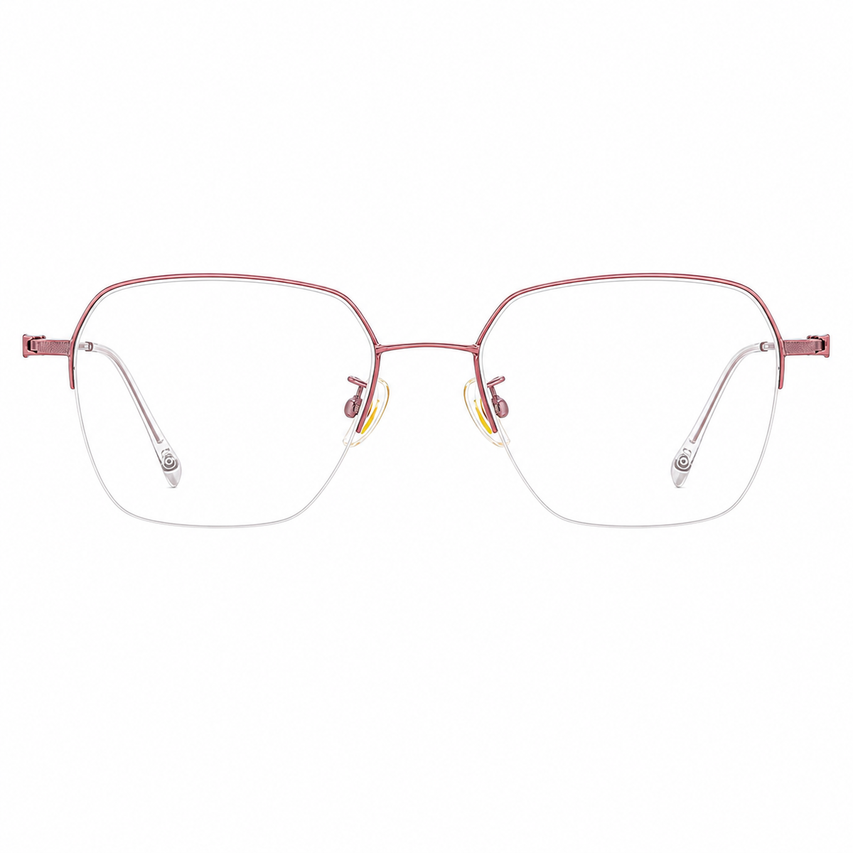 Pink women's vintage titanium semi-rimless glasses, front product view