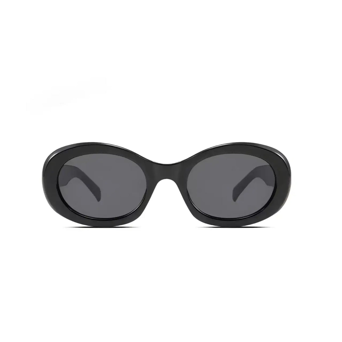 Women’s Black full-rim oval cat-eye sunglasses, straight-on product view